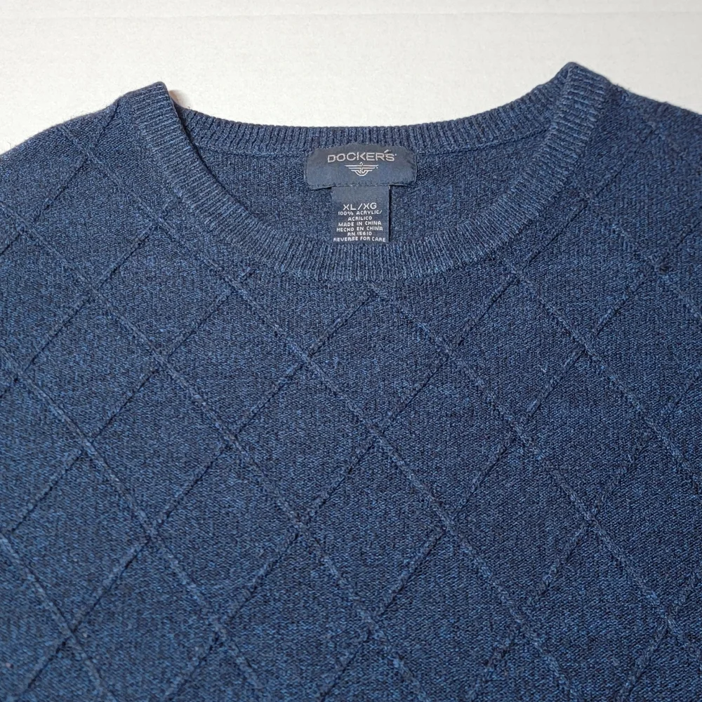 💚 Dockers Pullover Knit Sweater Men's Size‎ XL Long Sleeve Blue Diamond Crew - Picture 2 of 7